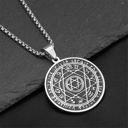 Stainless Steel 7 Archangel Seal Necklace Men's Solomon Kabbalah Seal Pendant Supernatural Protection Amulet Magical Jewelry