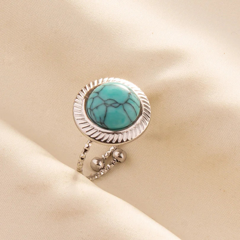1pc Stainless Steel Boho Turquoise Open Finger Rings Trendy Adjustable Women Ethnic Multi Layers Stackable Anillos Jewelry