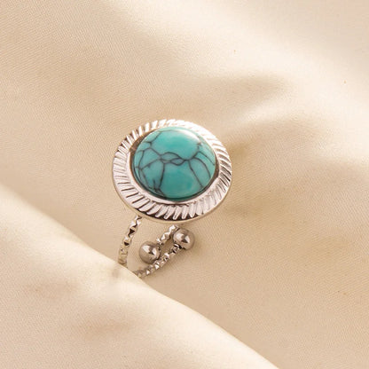 1pc Stainless Steel Boho Turquoise Open Finger Rings Trendy Adjustable Women Ethnic Multi Layers Stackable Anillos Jewelry