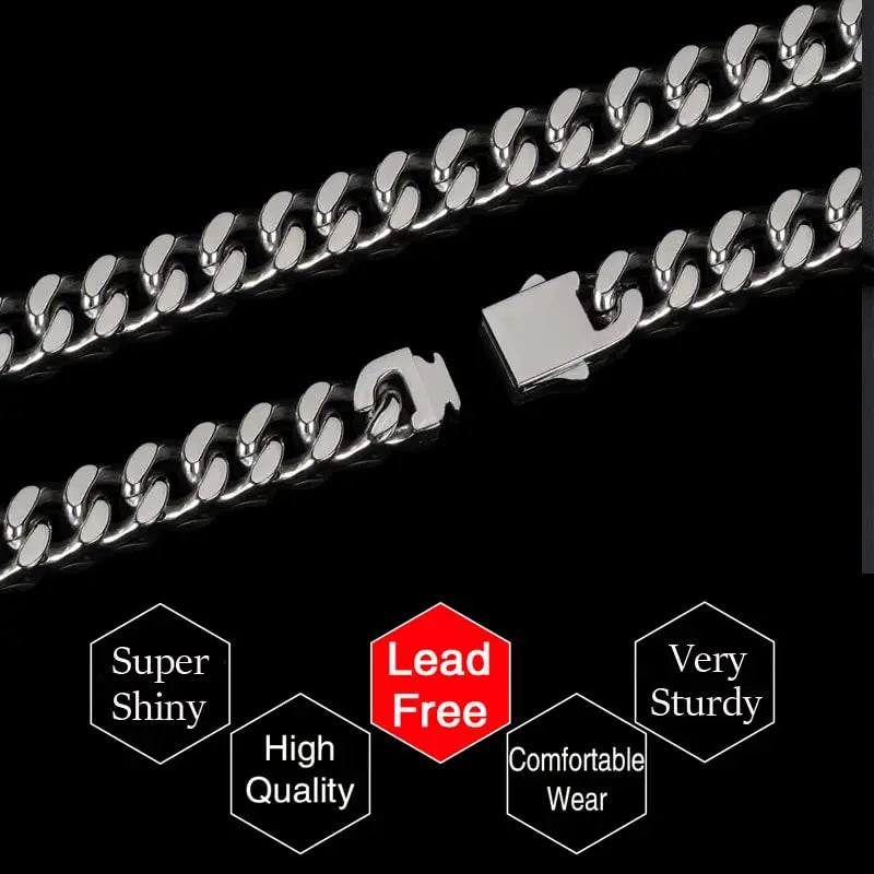 ULJ Punk Miami Cuban Link Men Hip Necklace 304 Stainless Steel Hip-Hop Female Male Bracelet Chain Ice Out Waterproof Jewelry