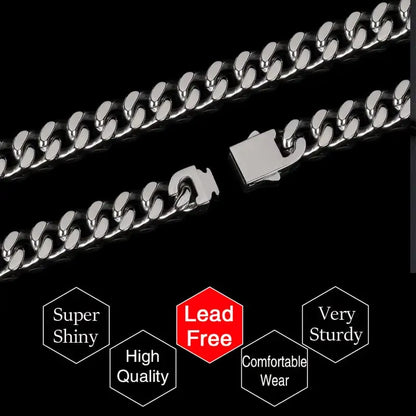 ULJ Punk Miami Cuban Link Men Hip Necklace 304 Stainless Steel Hip-Hop Female Male Bracelet Chain Ice Out Waterproof Jewelry