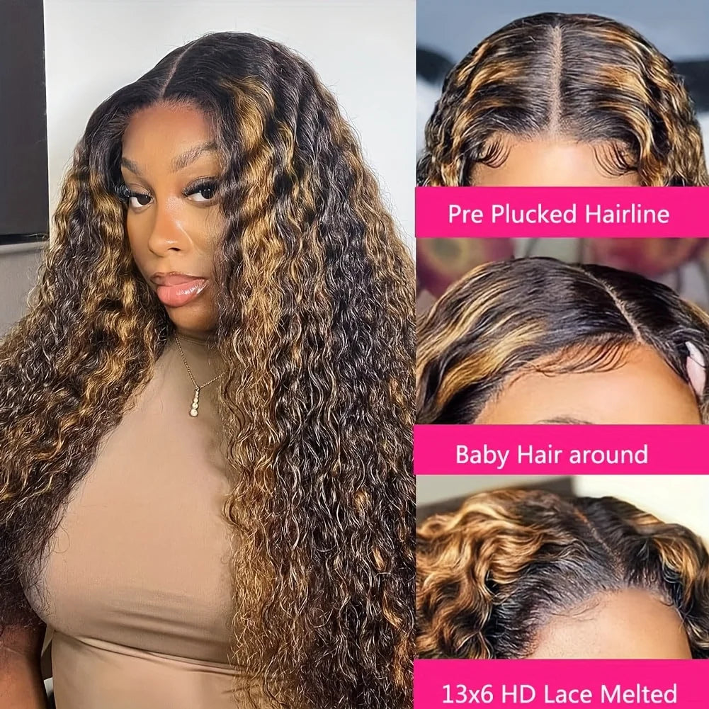 1B/30 Highlight Ombre Deep Wave Lace Front Wig – HD 13x6 & 13x4 French Lace