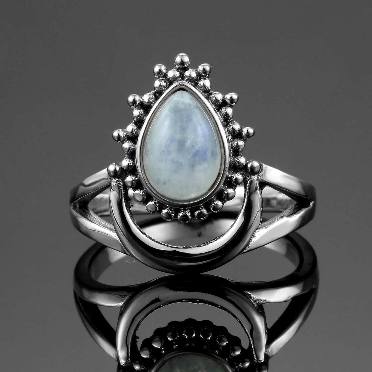 Round Oval Big Natural Moonstones Rings Women's Silver Plated Rings Gifts Vintage Fine Jewelry