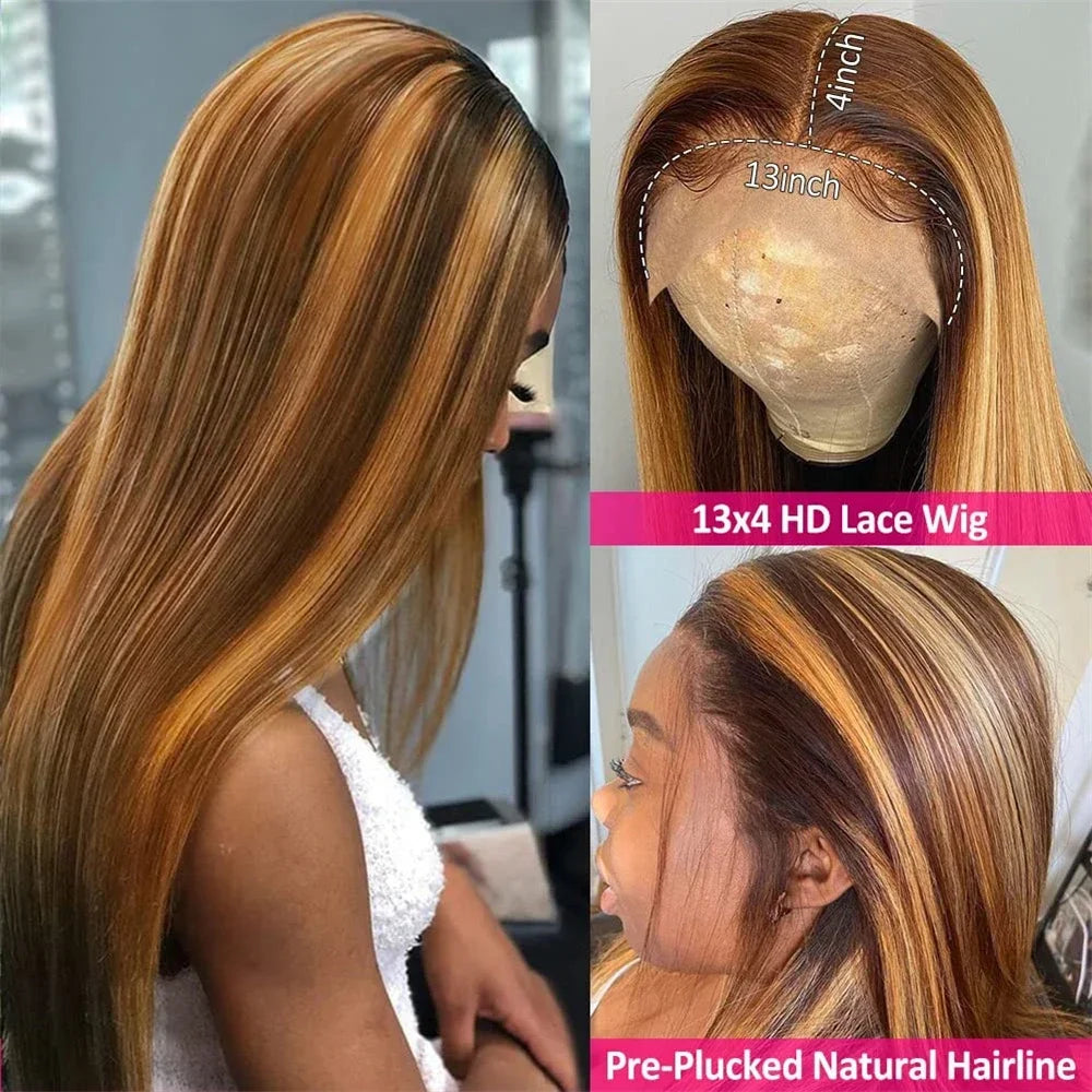 P4/27 Highlight Straight HD Lace Frontal Wig – Pre-Plucked 13x4 & 13x6, 200%