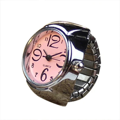 Punk Mini Quartz Watch Clock Finger Rings for Men Women Stainless Steel Elastic Strap Punk Couple Roman Ring Jewelry Gifts