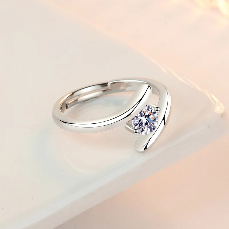925 Sterling Silver Zircon Adjustable Engagement Rings For Women Wedding Elegant Jewelry Ladies Accessories Gifts R058