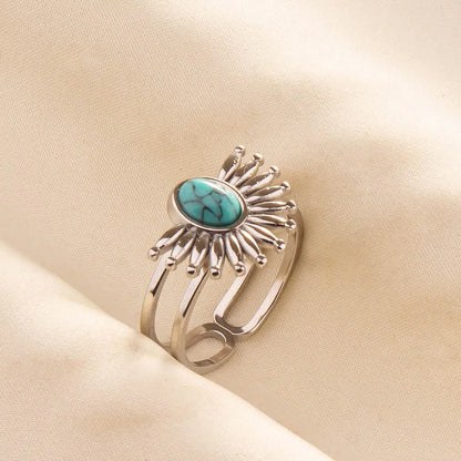 1pc Stainless Steel Boho Turquoise Open Finger Rings Trendy Adjustable Women Ethnic Multi Layers Stackable Anillos Jewelry