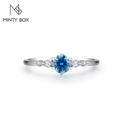 MINTYBOX Round Cut 5mm Blue Moissanite Rings for Women 100% 925 Sterling Silver Elegant Engagement Promise Ring Handmade Jewelry