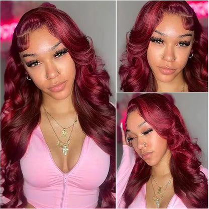 99J Burgundy Body Wave HD Lace Front Wig – Pre-Plucked 13x4 & 13x6, 220%
