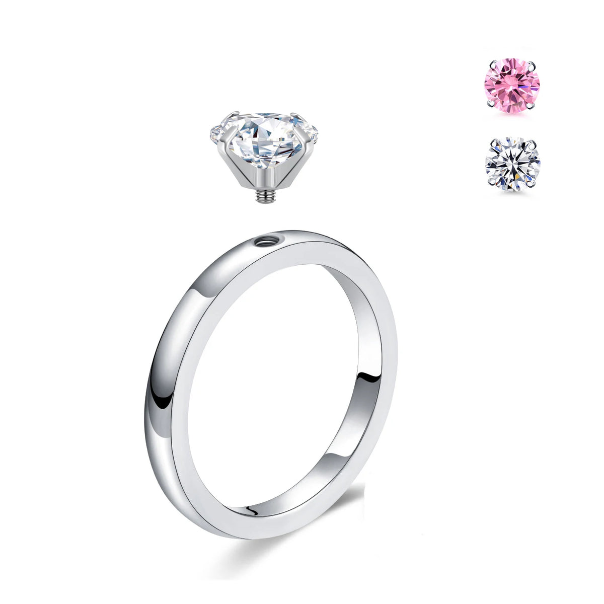 DIY 1.5 CT Solitaire Engagement Rings Wedding Bands Interchangeable Stainless Steel Round Cubic Zirconia Promise Rings for Her