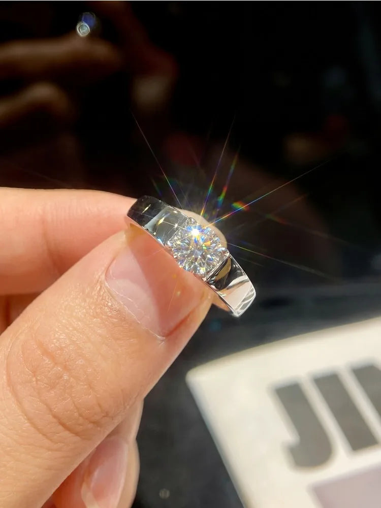 Luxury 1CT D Color Certified Moissanite Diamond Wedding Rings For Men Real 925 Sterling Silver Top Quality Jewelry