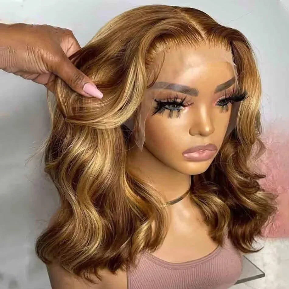 4/27 Honey Blonde Body Wave Bob Wig – 13x4 HD Lace Front, Glueless Pre-Plucked