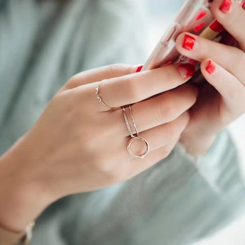 925 Sterling Silver bowknot zircon Open Rings For Women fashion Prevent Allergy Sterling-silver-jewelry