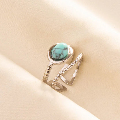 1pc Stainless Steel Boho Turquoise Open Finger Rings Trendy Adjustable Women Ethnic Multi Layers Stackable Anillos Jewelry