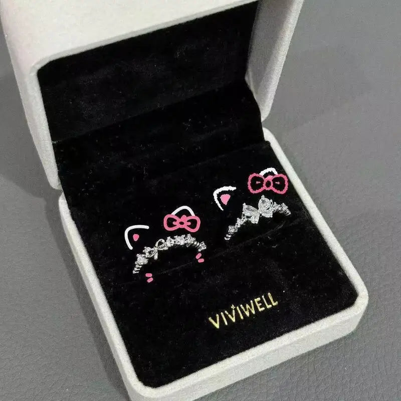 Fashion Bowknot Zircon Rings for Women Luxury Geometric Metal Open Rings Y2K 2000S Good Friend Jewelry Gifts Accessories