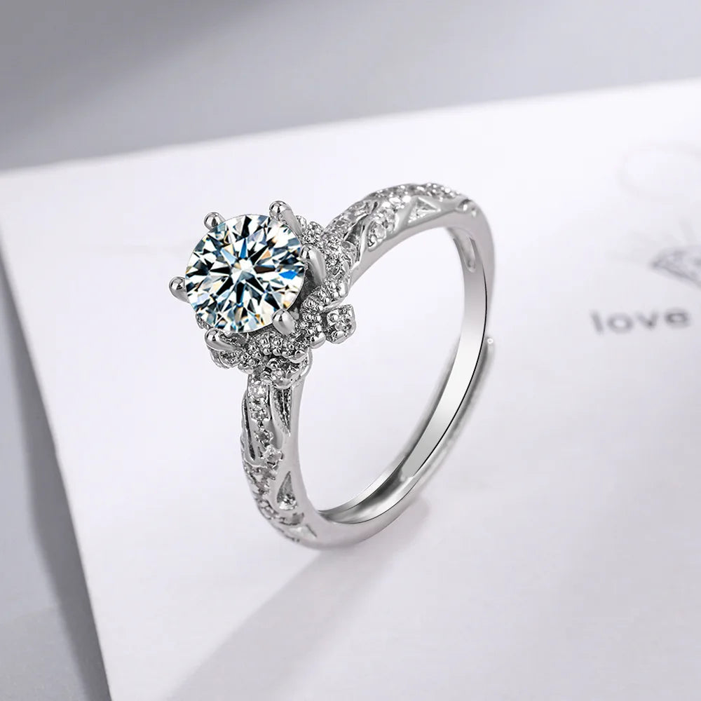 925 Sterling Silver Zircon Adjustable Engagement Rings For Women Wedding Elegant Jewelry Ladies Accessories Gifts R39011