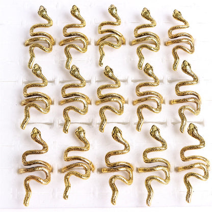 10pcs/lot Men Retro Punk Snake Rings For Women Antique Siver Color Opening Adjustable Jewelry Party Gifts