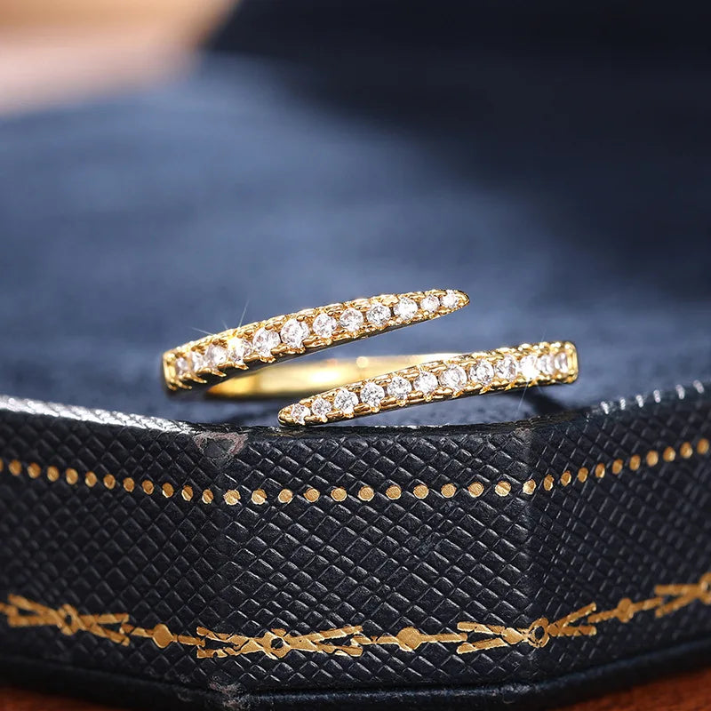 925 Sterling Silver Simple Stylish Opening Rings for Women Shiny Cubic Zirconia Finger Accessories New Trendy Delicate Jewelry