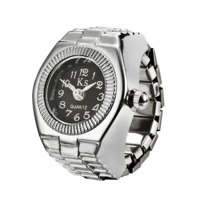 Punk Mini Quartz Watch Clock Finger Rings for Men Women Stainless Steel Elastic Strap Punk Couple Roman Ring Jewelry Gifts