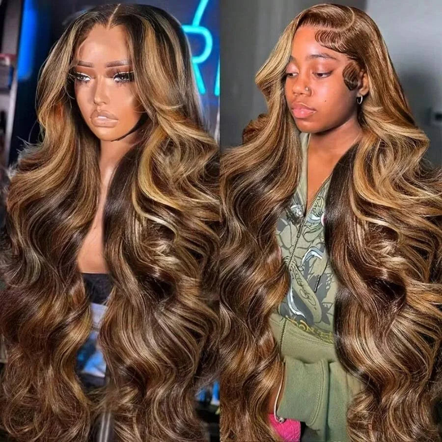 4/27 Highlight Ombre Body Wave Lace Front Wig – Pre-Plucked 13x4 HD, 250% Density
