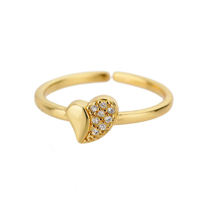 Sweet Heart Zirconia Rings for Women Stainless Steel Gold-Plated Layered Design Everyday Wear Valentine's Day Party Jewelry Gift