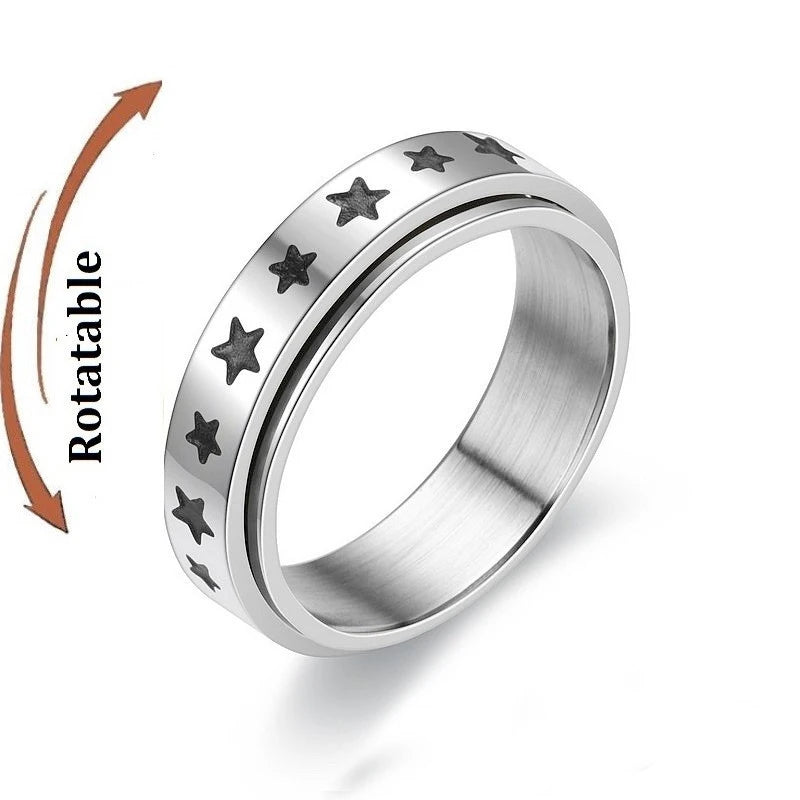 Anti Stress Anxiety Fidget Spinner Couple Rings Rotate Freely Jewelry for Men Women Stainless Steel Knuckle Ring Wedding Bague