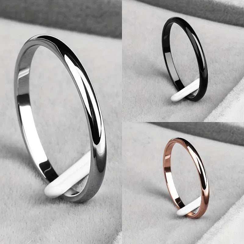 1pc 2mm Thin Classic Fashion Simple Stainless Steel High Polished Rings For Women Men Couple Finger Rings Jewelry Size 5 To 13