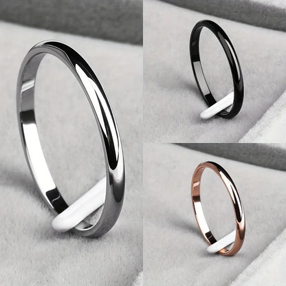 1pc 2mm Thin Classic Fashion Simple Stainless Steel High Polished Rings For Women Men Couple Finger Rings Jewelry Size 5 To 13