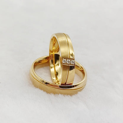2pcs 18k Gold Plated Wedding Rings Set for Couples Europe Stardand Surgical Stainless Steel Fashion Jewelry Lovers Alliance