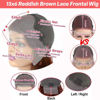 Reddish Brown #33 Body Wave 13x6 Lace Front Wig – Pre-Plucked Baby Hair, 180% Colored