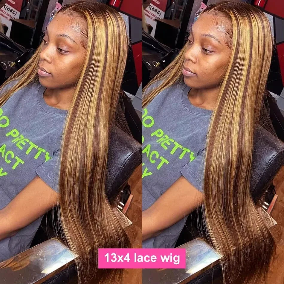 Ombre Brown Highlight P4/27 Bone Straight HD Lace Front Wig – 13x4 & 13x6