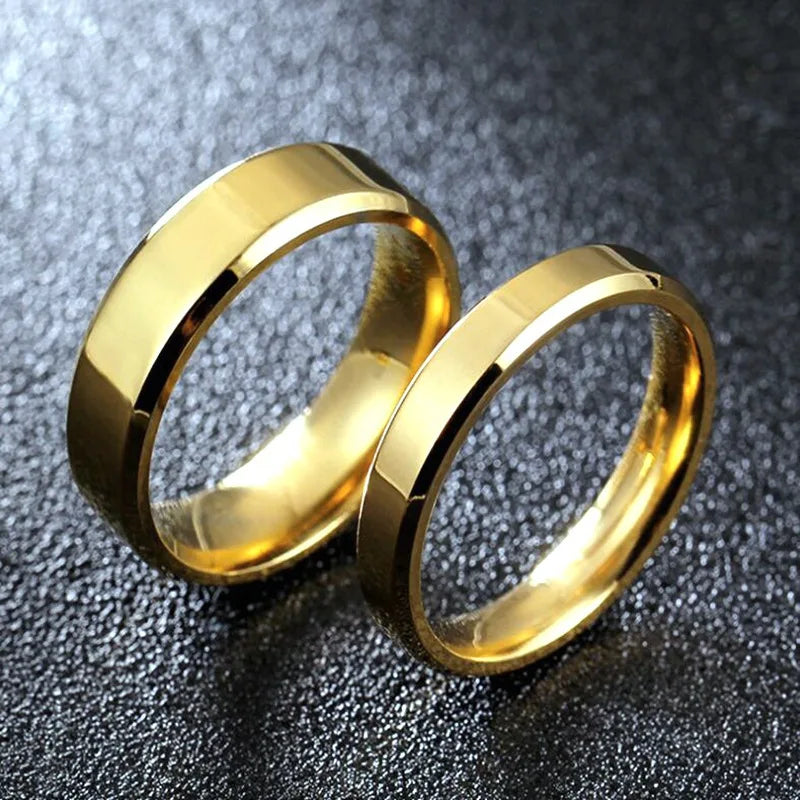 Smooth Stainless Steel Couple Rings Gold Simple 4MM 6MM Women Men Lovers Wedding Jewelry Engagement Halloween Christmas Gifts