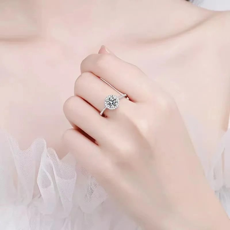 AETEEY 0.5-3ct D Color Real Moissanite Diamond Round Ring Pure 925 Sterling Silver For Women Wedding Fine Jewelry RI020