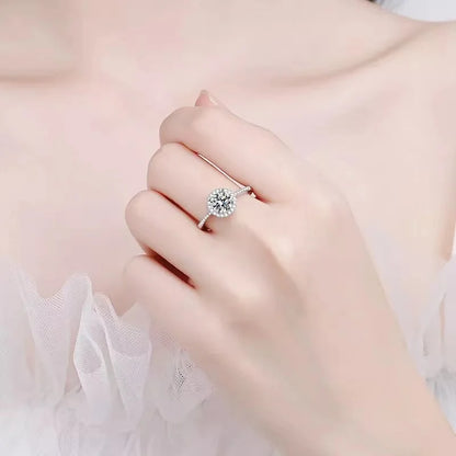 AETEEY 0.5-3ct D Color Real Moissanite Diamond Round Ring Pure 925 Sterling Silver For Women Wedding Fine Jewelry RI020