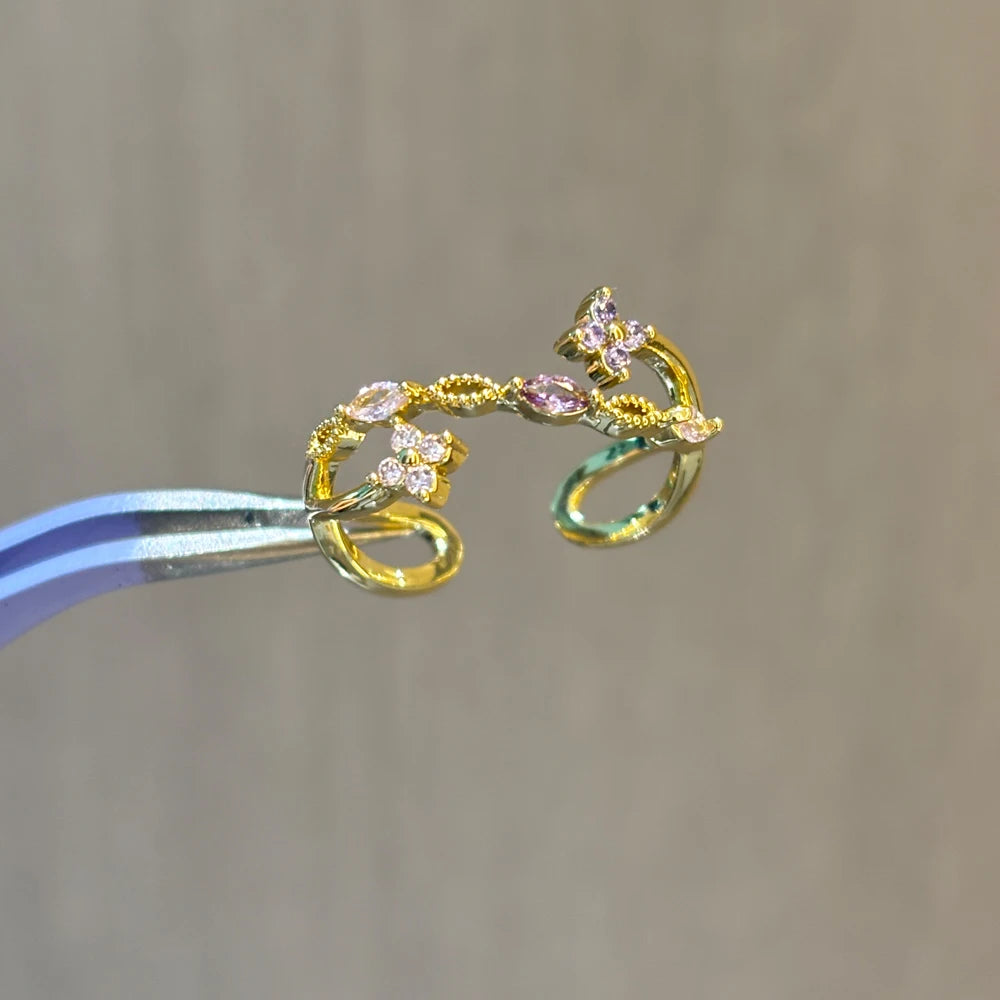 100 styles 14K Gold Plated Color Zircon Flower Crown Bow Open Ring Women Adjustable Stackable Finger Rings Wedding Jewelry Gift