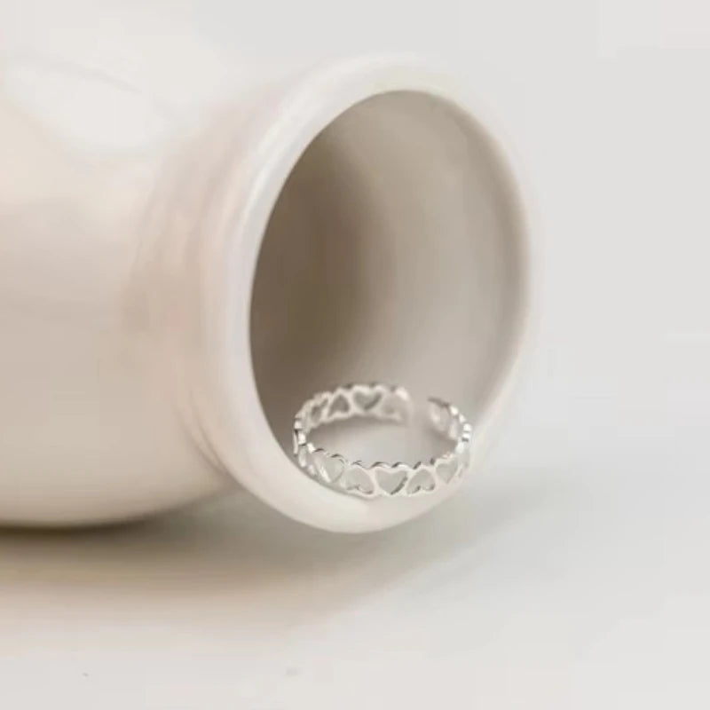925 Sterling Silver Heart Open Rings For Women Hypoallergenic Fashion Girl Sterling-silver-jewelry