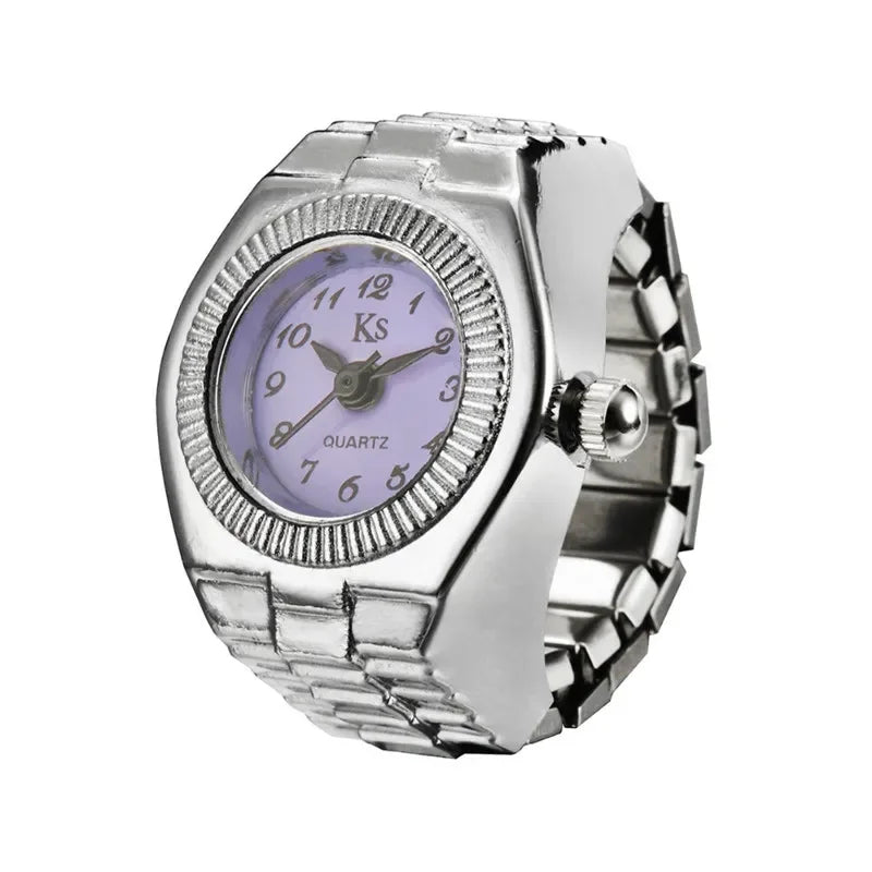 Punk Mini Quartz Watch Clock Finger Rings for Men Women Stainless Steel Elastic Strap Punk Couple Roman Ring Jewelry Gifts