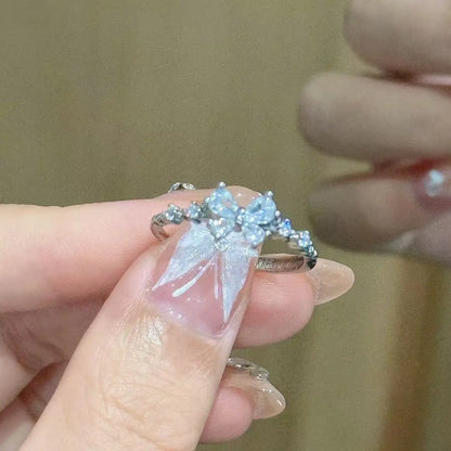 Fashion Bowknot Zircon Rings for Women Luxury Geometric Metal Open Rings Y2K 2000S Good Friend Jewelry Gifts Accessories