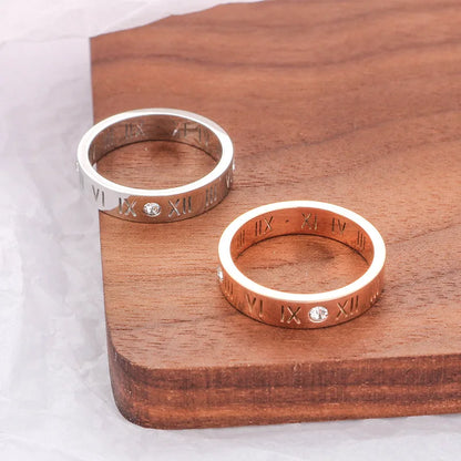 One Crystal Rings Fashion Jewelry Hollow Roman Numerals Stainless Steel Personalized Simplicity Accessories Women Rings