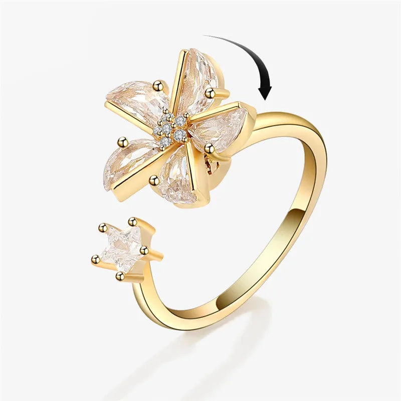 Fashion Fidget Spinner Ring Anxiety for Girls CZ Rose Flower Rotating Rings Demon Eyes Finger Ring Anti Stress Wedding Jewelry