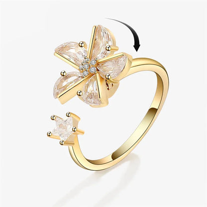 Fashion Fidget Spinner Ring Anxiety for Girls CZ Rose Flower Rotating Rings Demon Eyes Finger Ring Anti Stress Wedding Jewelry