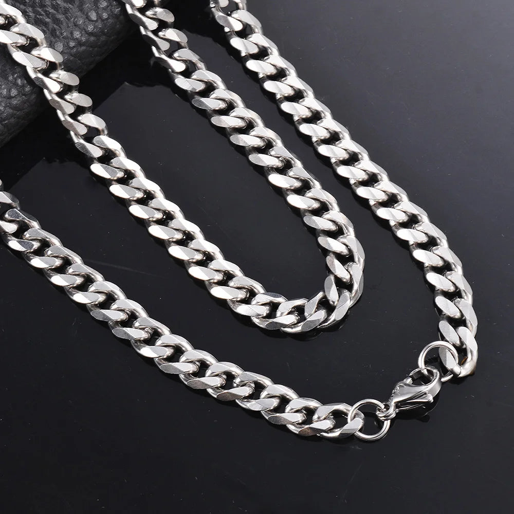 Men Curb Chain Necklace 3.5mm-9mm Stainless Steel Basic Punk Cuban Link Chain Necklaces for Male Jewelry Hip Hop