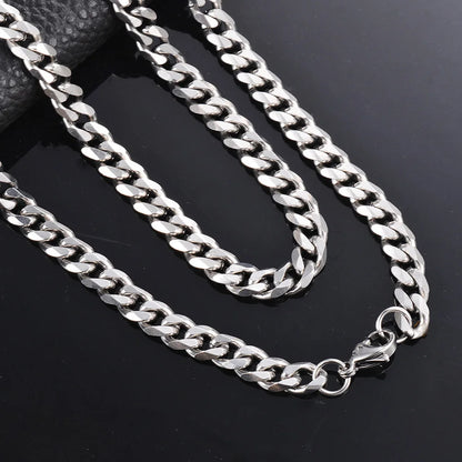 Men Curb Chain Necklace 3.5mm-9mm Stainless Steel Basic Punk Cuban Link Chain Necklaces for Male Jewelry Hip Hop