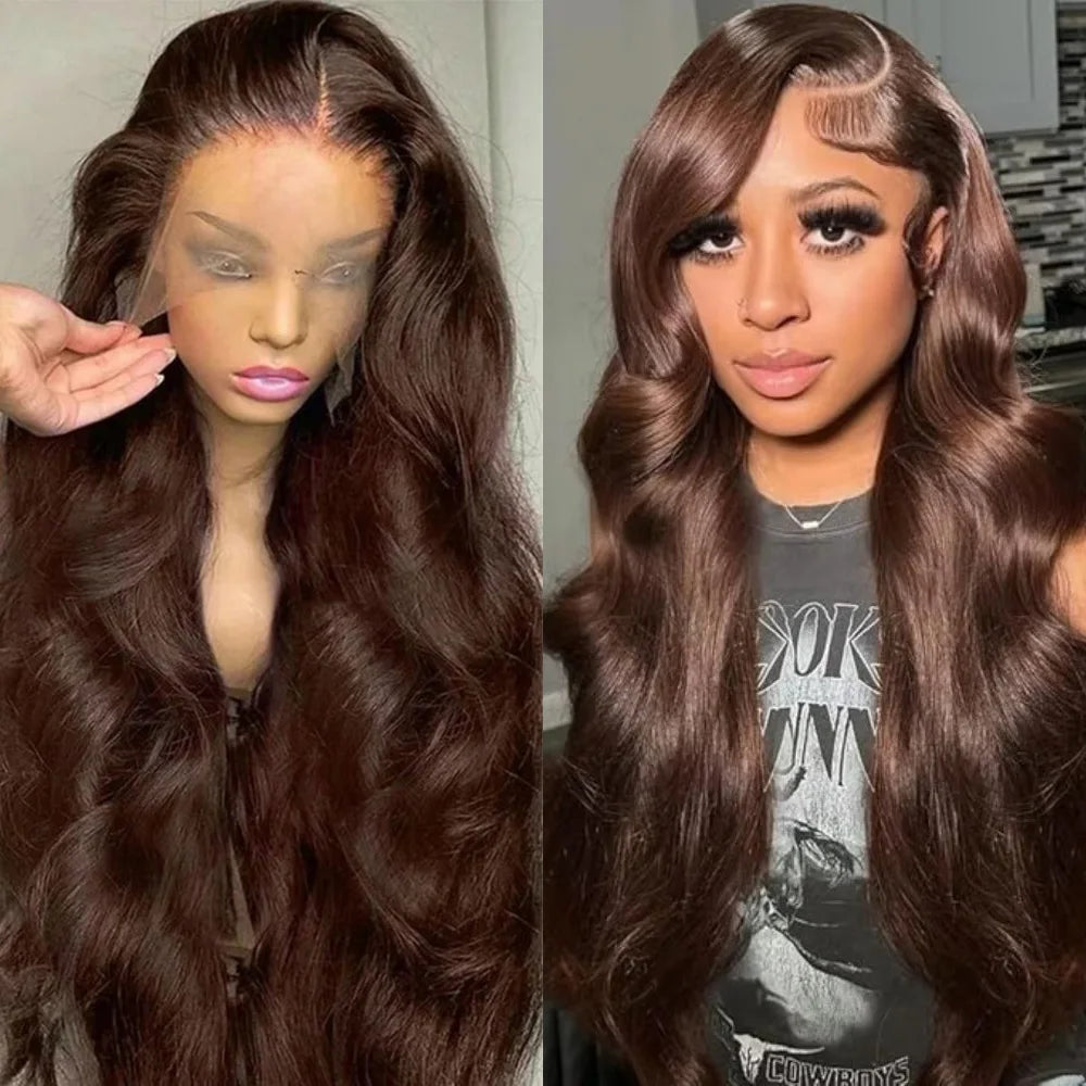 Chocolate Brown #4 Body Wave HD Lace Front Wig – 13x4 & 13x6 Transparent, 220% Density