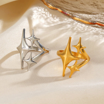 LATS Stainless Steel Y2K Celestial Star Open Rings for Women Men Unique Design Gold Silver Color Adjustable Ring Fashion Jewelry
