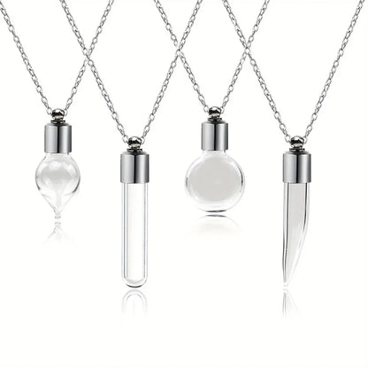 Portable Ashes Holder Glass Bottle Necklace with Chain Fillable Wishing Bottle Keepsake DIY Perfume Vial Pendant