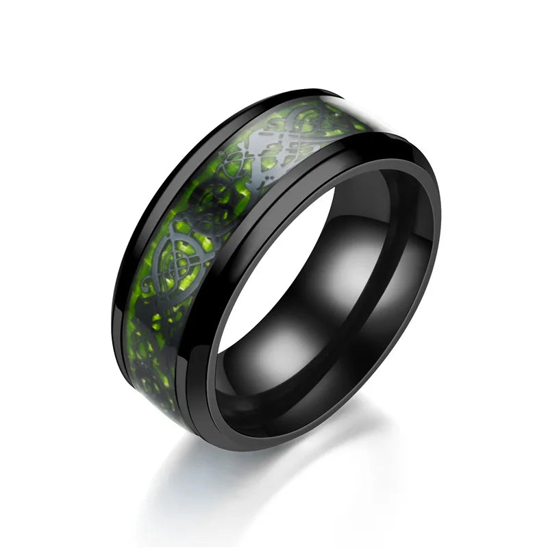 Classic 8mm Black Tungsten Wedding Celtic Dragon Rings For Men Fashion Stainless Steel Purple Carbon Fiber Ring Party Jewelry