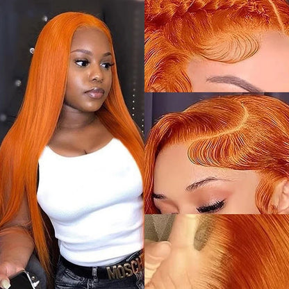 Straight Ginger Orange HD Lace Frontal Wig – #350 Long Lengths