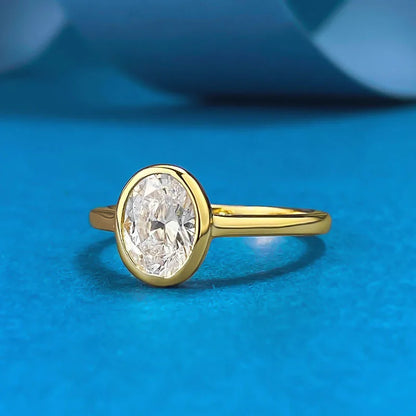 LYEE CYEE Cocktail 3ct Oval Cut Moissanite Ring 925 Sterling Silver Engagement Solitaire Rings for Women Gold Plated Anniversary Gifts