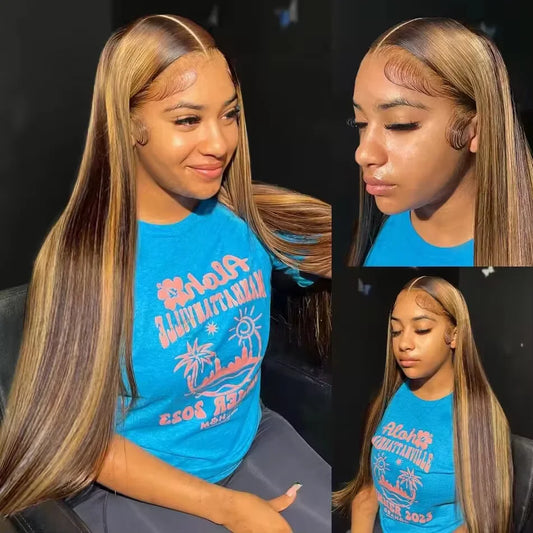 Ombre Brown Highlight P4/27 Bone Straight HD Lace Front Wig – 13x4 & 13x6